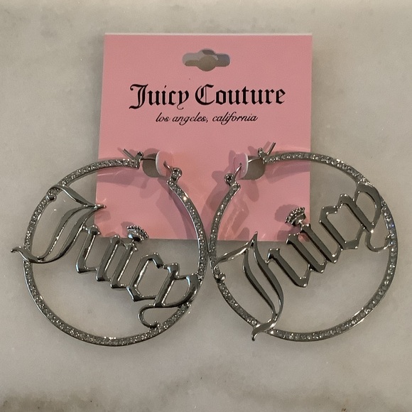 Juicy Couture Jewelry - Juicy Couture Pave Script Logo Hoop Earrings, Brand New
